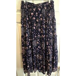 Luna Women’s XL Tiered Maxi Skirt Floral Bohemian Whimsical Romantic Lined